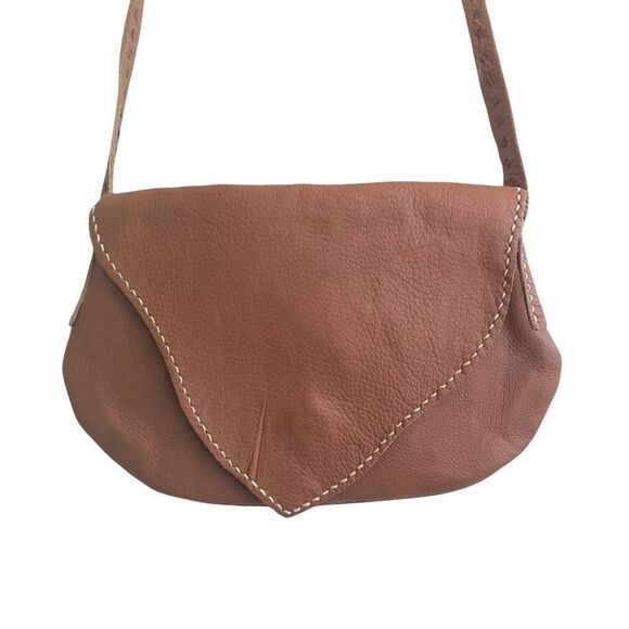 HANDMADE Boho Leather Crossbody Shoulder Purse Bag Cognac Brown - Picture 5 of 11